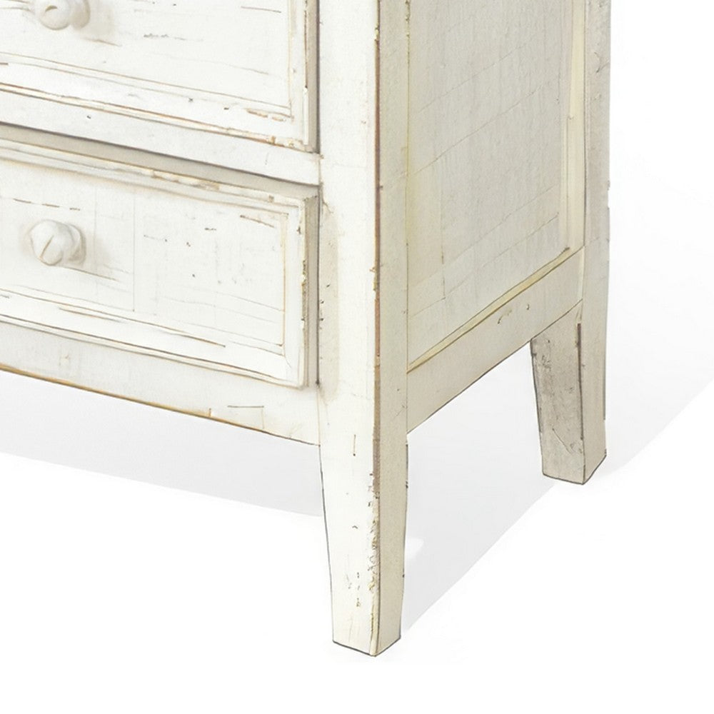 Rena Side End Table with 3 Drawers, 19 Inch Rustic White Mahogany Wood -BM325313