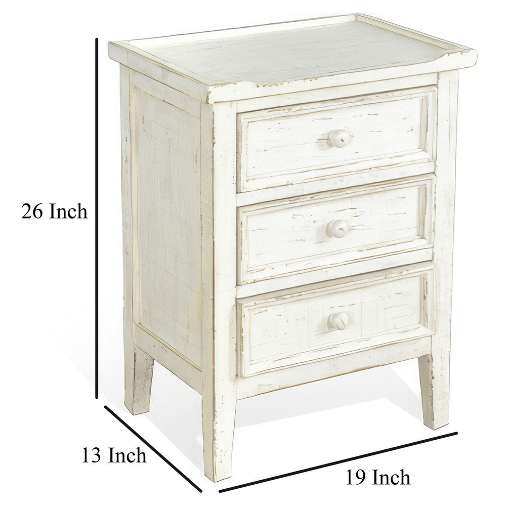 Rena Side End Table with 3 Drawers, 19 Inch Rustic White Mahogany Wood -BM325313