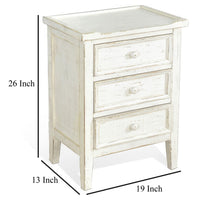 Rena Side End Table with 3 Drawers, 19 Inch Rustic White Mahogany Wood -BM325313