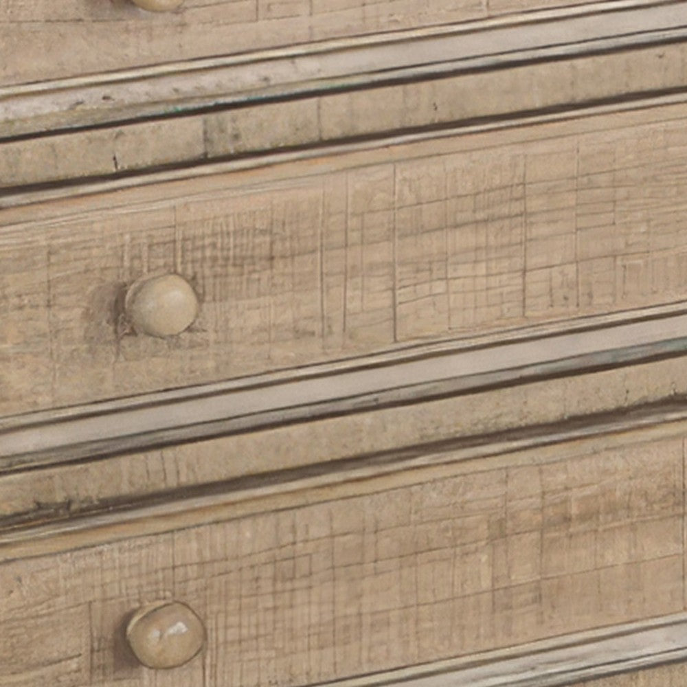 Rena Side End Table | 3 Drawers with Round Knobs | 28" Distressed Pebble Brown Mahogany Wood - BM325314