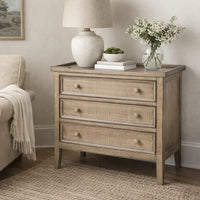Rena Side End Table | 3 Drawers with Round Knobs | 28" Distressed Pebble Brown Mahogany Wood - BM325314