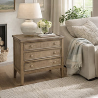 Rena Side End Table | 3 Drawers with Round Knobs | 28" Distressed Pebble Brown Mahogany Wood - BM325314