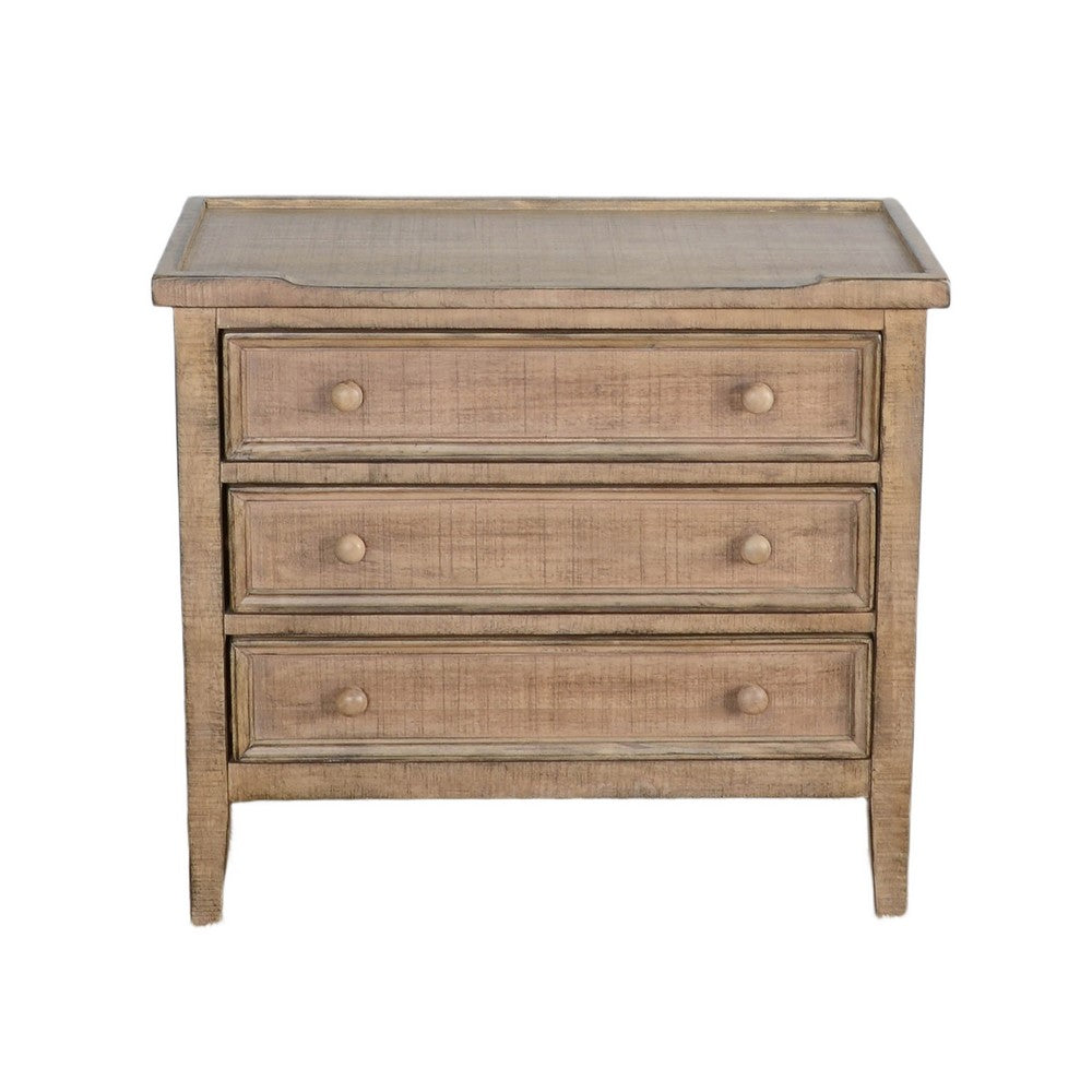 Rena Side End Table | 3 Drawers with Round Knobs | 28" Distressed Pebble Brown Mahogany Wood - BM325314