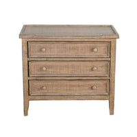 Rena Side End Table | 3 Drawers with Round Knobs | 28" Distressed Pebble Brown Mahogany Wood - BM325314