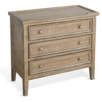 Rena Side End Table | 3 Drawers with Round Knobs | 28" Distressed Pebble Brown Mahogany Wood - BM325314