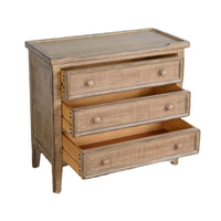 Rena Side End Table | 3 Drawers with Round Knobs | 28" Distressed Pebble Brown Mahogany Wood - BM325314