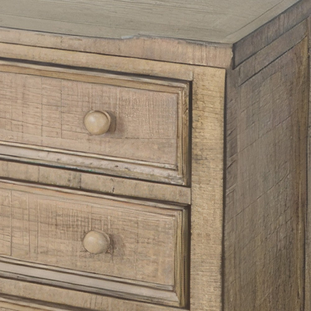 Rena Side End Table | 3 Drawers with Round Knobs | 28" Distressed Pebble Brown Mahogany Wood - BM325314