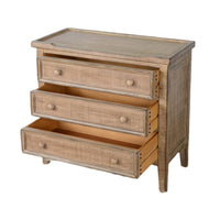 Rena Side End Table | 3 Drawers with Round Knobs | 28" Distressed Pebble Brown Mahogany Wood - BM325314