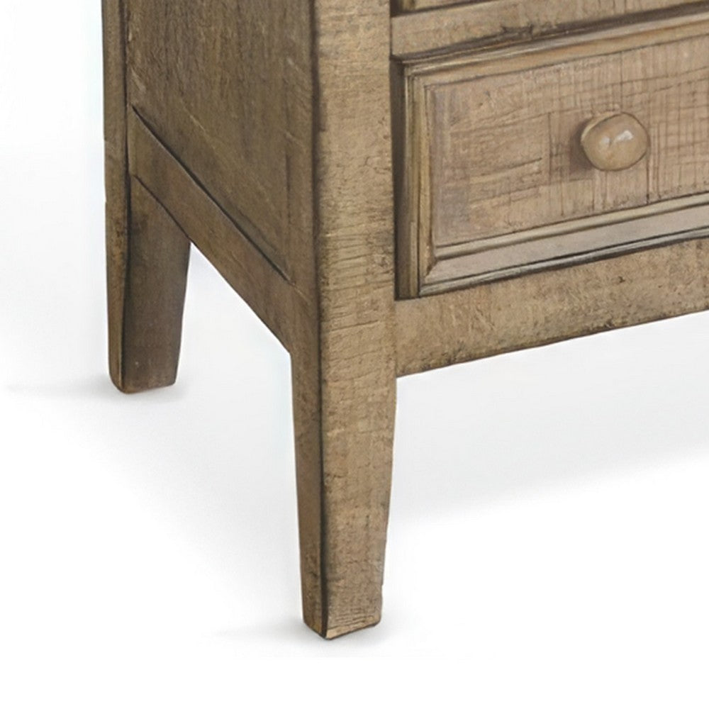 Rena Side End Table | 3 Drawers with Round Knobs | 28" Distressed Pebble Brown Mahogany Wood - BM325314