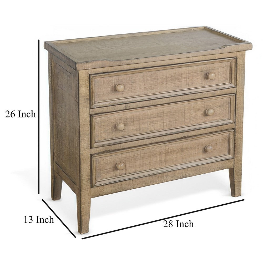 Rena Side End Table | 3 Drawers with Round Knobs | 28" Distressed Pebble Brown Mahogany Wood - BM325314