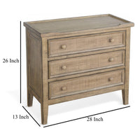 Rena Side End Table | 3 Drawers with Round Knobs | 28" Distressed Pebble Brown Mahogany Wood - BM325314