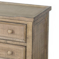 Rena Side End Table | 3 Drawers with Round Knobs | 28" Distressed Pebble Brown Mahogany Wood - BM325314