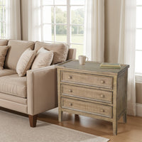 Rena Side End Table | 3 Drawers with Round Knobs | 28" Distressed Pebble Brown Mahogany Wood - BM325314