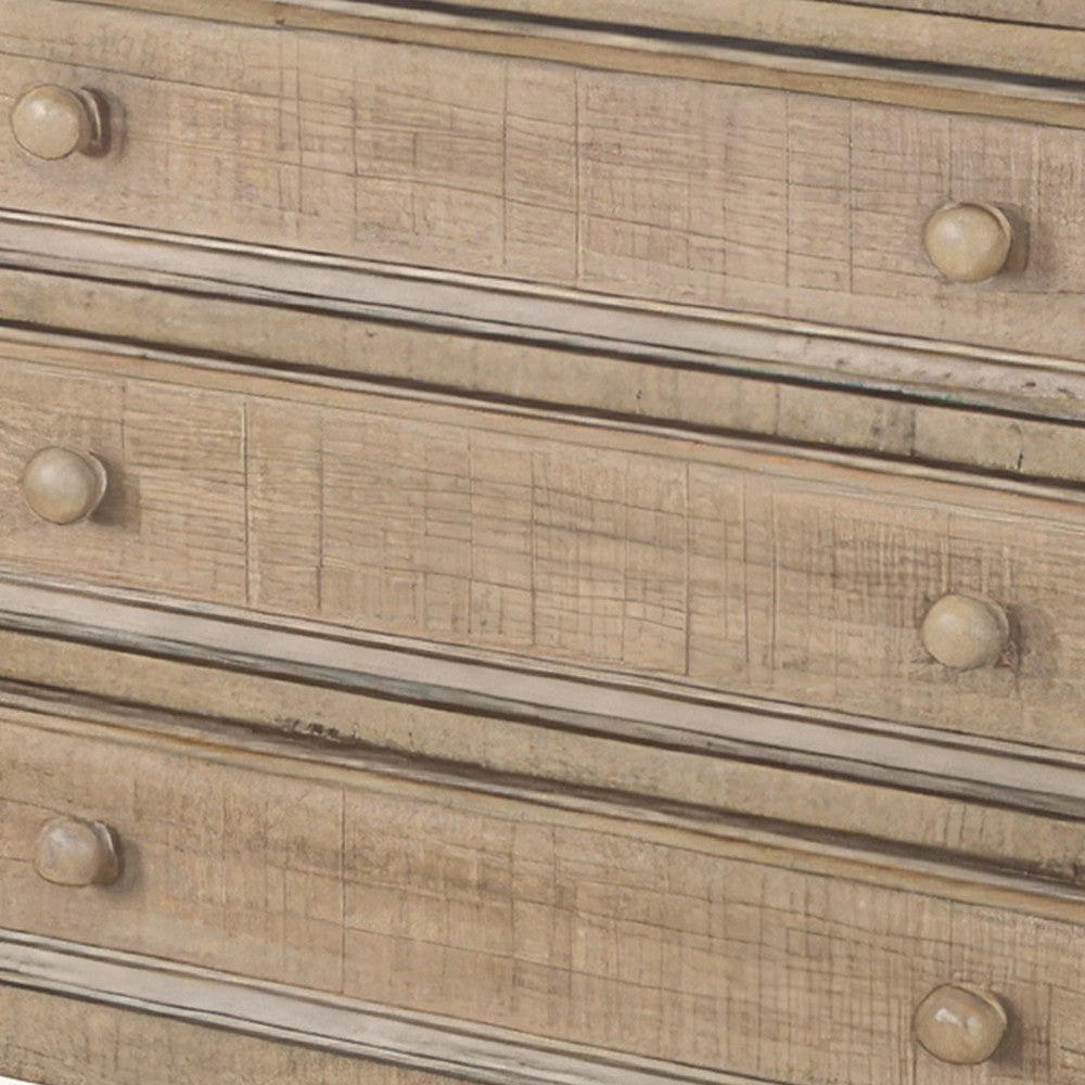 Rena Side End Table | 3 Drawers with Round Knobs | 28" Distressed Pebble Brown Mahogany Wood - BM325314