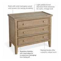 Rena Side End Table | 3 Drawers with Round Knobs | 28" Distressed Pebble Brown Mahogany Wood - BM325314