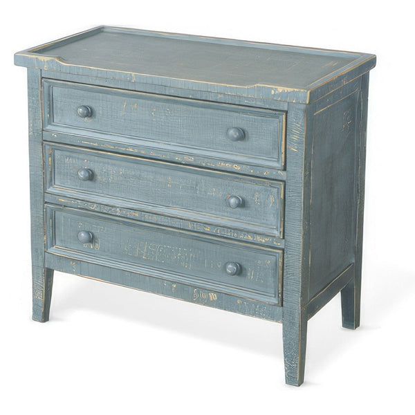 Rena Side End Table with 3 Drawers, 28 Inch Rustic Green Mahogany Wood -BM325317