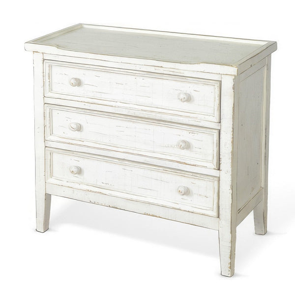 Rena Side End Table with 3 Drawers, 28 Inch Rustic White Mahogany Wood -BM325318