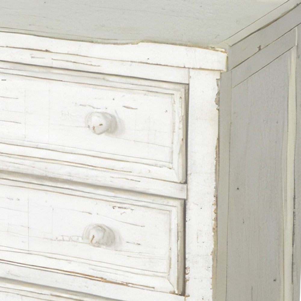Rena Side End Table with 3 Drawers, 28 Inch Rustic White Mahogany Wood -BM325318