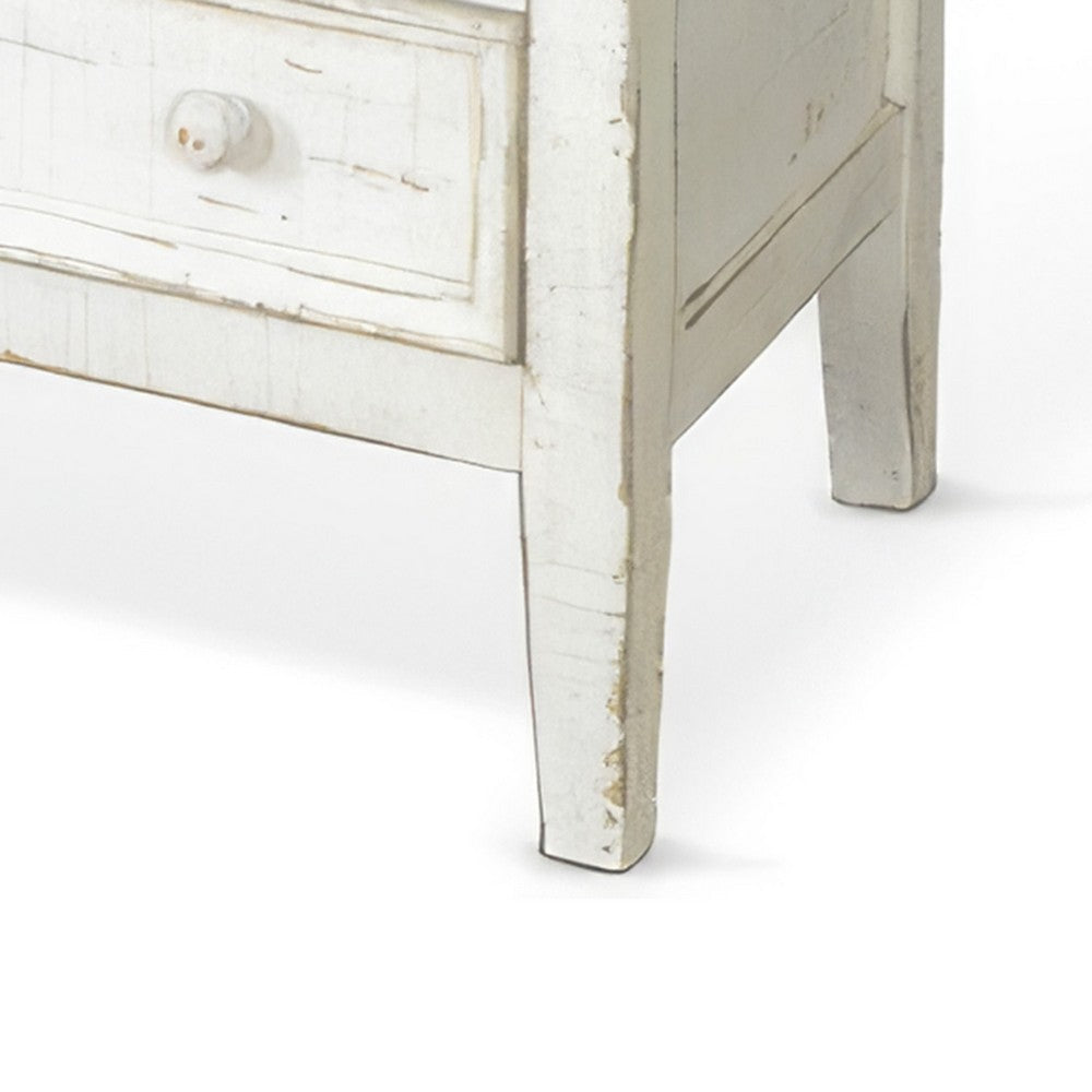 Rena Side End Table with 3 Drawers, 28 Inch Rustic White Mahogany Wood -BM325318