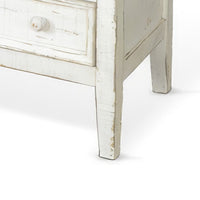 Rena Side End Table with 3 Drawers, 28 Inch Rustic White Mahogany Wood -BM325318