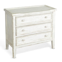 Rena Side End Table with 3 Drawers, 28 Inch Rustic White Mahogany Wood