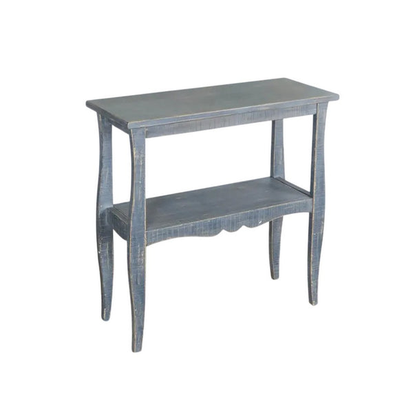 Rena Side End Table, Scallop Trim, 28 Inch Distressed Blue Mahogany -BM325321