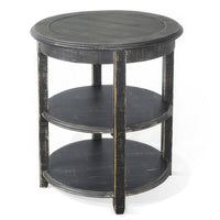 Rena Side End Table with 2 Shelves, 24 Inch Round Black Mahogany Wood -BM325325