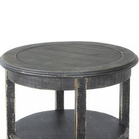 Rena Side End Table with 2 Shelves, 24 Inch Round Black Mahogany Wood -BM325325