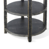 Rena Side End Table with 2 Shelves, 24 Inch Round Black Mahogany Wood -BM325325
