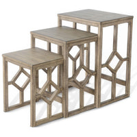 Rena 3 Piece Nesting Accent Table Set | Geometric Frame | Distressed Pebble Brown Solid Mahogany Wood- BM325333