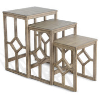 Rena 3 Piece Nesting Accent Table Set | Geometric Frame | Distressed Pebble Brown Solid Mahogany Wood- BM325333