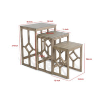 Rena 3 Piece Nesting Accent Table Set | Geometric Frame | Distressed Pebble Brown Solid Mahogany Wood- BM325333