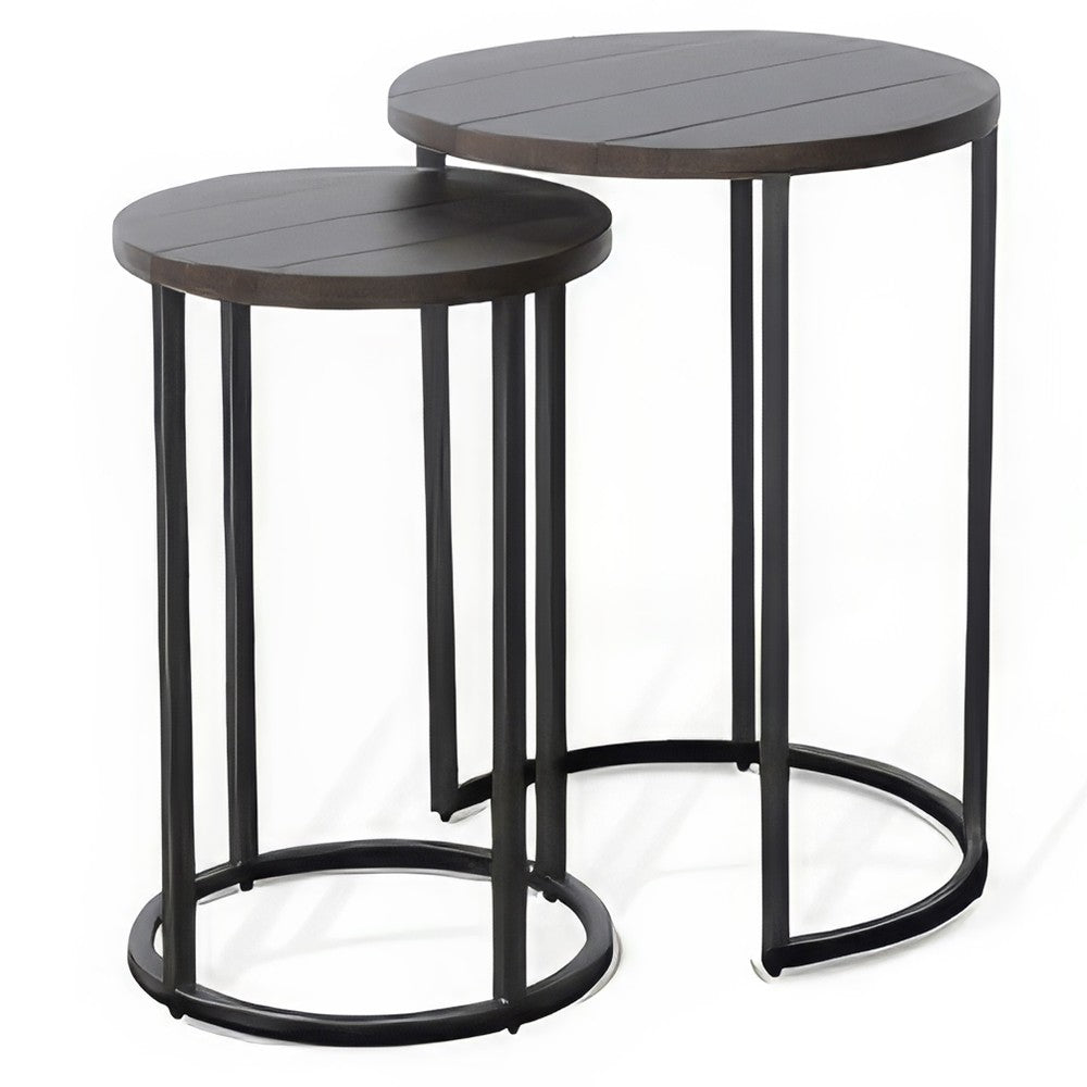 Flint 2 Piece Nesting Table Set, Dark Brown Mahogany, Black Metal Base -BM325339