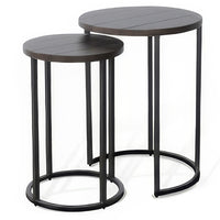 Flint 2 Piece Nesting Table Set, Dark Brown Mahogany, Black Metal Base -BM325339