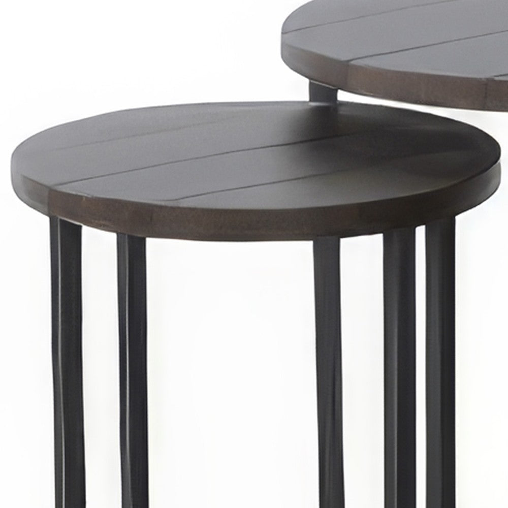 Flint 2 Piece Nesting Table Set, Dark Brown Mahogany, Black Metal Base -BM325339