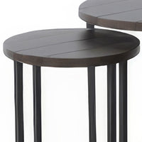 Flint 2 Piece Nesting Table Set, Dark Brown Mahogany, Black Metal Base -BM325339
