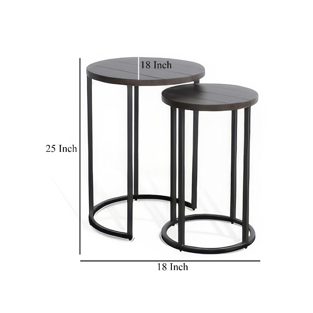 Flint 2 Piece Nesting Table Set, Dark Brown Mahogany, Black Metal Base -BM325339