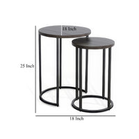 Flint 2 Piece Nesting Table Set, Dark Brown Mahogany, Black Metal Base -BM325339