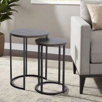Flint 2 Piece Nesting Table Set, Dark Brown Mahogany, Black Metal Base -BM325339