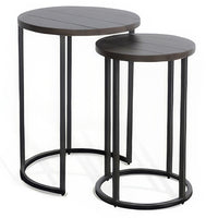 Flint 2 Piece Nesting Table Set, Dark Brown Mahogany, Black Metal Base -BM325339