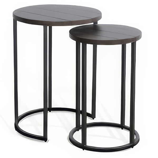 Flint 2 Piece Nesting Table Set, Dark Brown Mahogany, Black Metal Base -BM325339