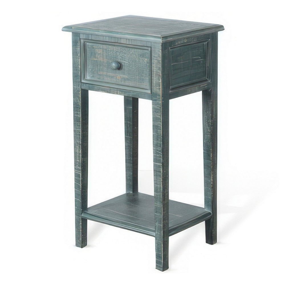 Rena Side End Table with 1 Drawer, 17 Inch Rustic Green Mahogany Wood -BM325343