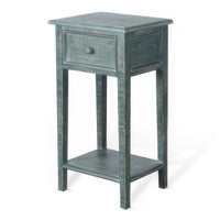 Rena Side End Table with 1 Drawer, 17 Inch Rustic Green Mahogany Wood -BM325343