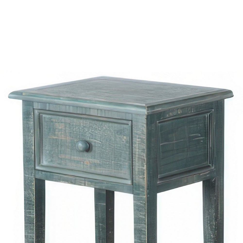 Rena Side End Table with 1 Drawer, 17 Inch Rustic Green Mahogany Wood -BM325343