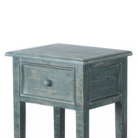 Rena Side End Table with 1 Drawer, 17 Inch Rustic Green Mahogany Wood -BM325343