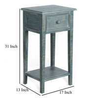 Rena Side End Table with 1 Drawer, 17 Inch Rustic Green Mahogany Wood -BM325343