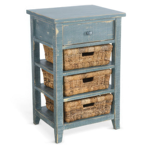 Rena End Table, 3 Natural Rattan Storage Baskets, 20 Inch Green Wood