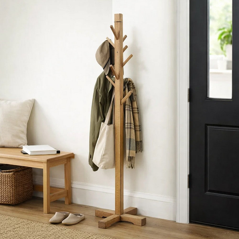 Rena Coat, Hat Tree Stand, 8 Wood Stems, 72 Inch Light Brown Mahogany -BM325364