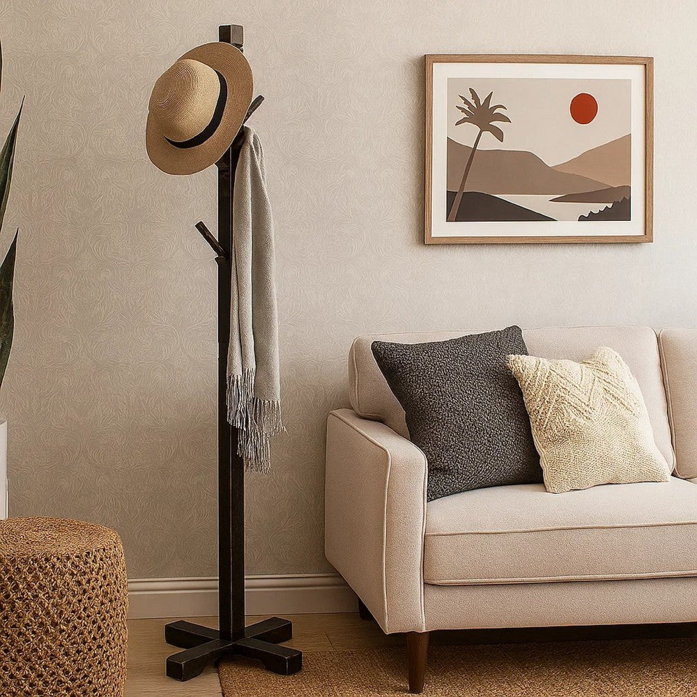 Rena Coat, Hat Rack Stand, 8 Wood Stems, 72 Inch Rustic Black Mahogany -BM325365