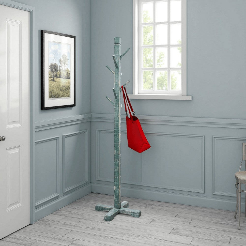 Rena Coat, Hat Rack Stand, 8 Wood Stems, 72 Inch Rustic Green Mahogany -BM325367